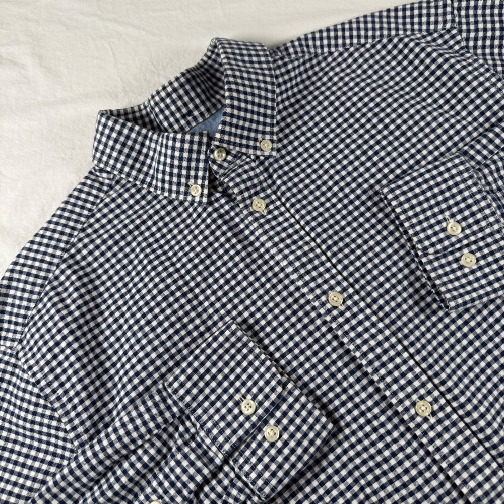 H&M Men's Size M Blue Premium Cotton Gingham Button Down Shirt